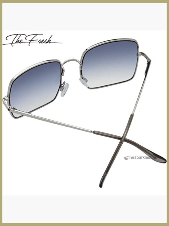 Crystal Square Gradient Metal Sunglasses with UV400 Protection